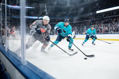 リンクサイド席から氷上の選手を撮影するスポーツ写真の構図